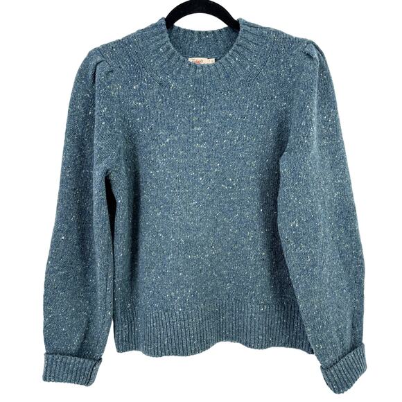 Faherty Boone Merino Wool Alpaca Sweater Womens Sz Medium Puff Shoulder Green